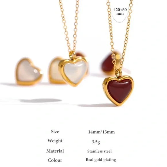 18k Gold Plated Natural Stone Heart Pendant Necklace - Picture 4 of 9